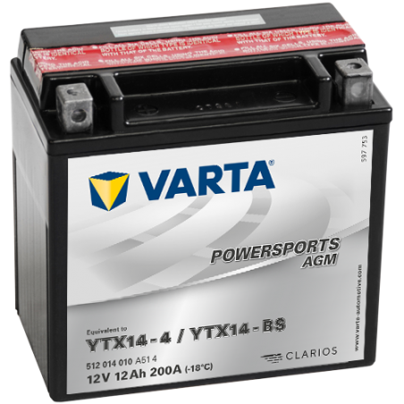 Batería Varta YTX14-4,YTX14-BS VARTA 512014010 ▷telebaterias.com