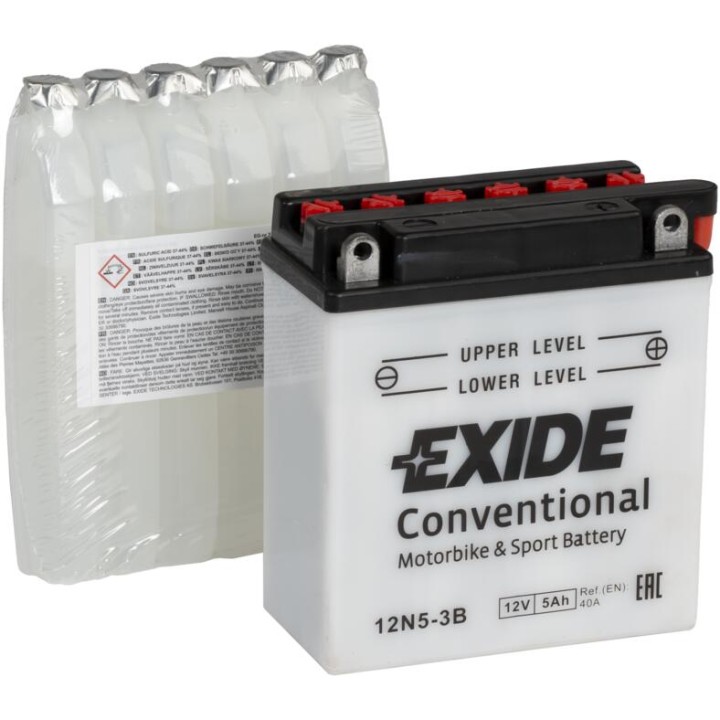 Bateria de mota 5Ah 12V 40A Exide 12N5-3B | telebaterias.com