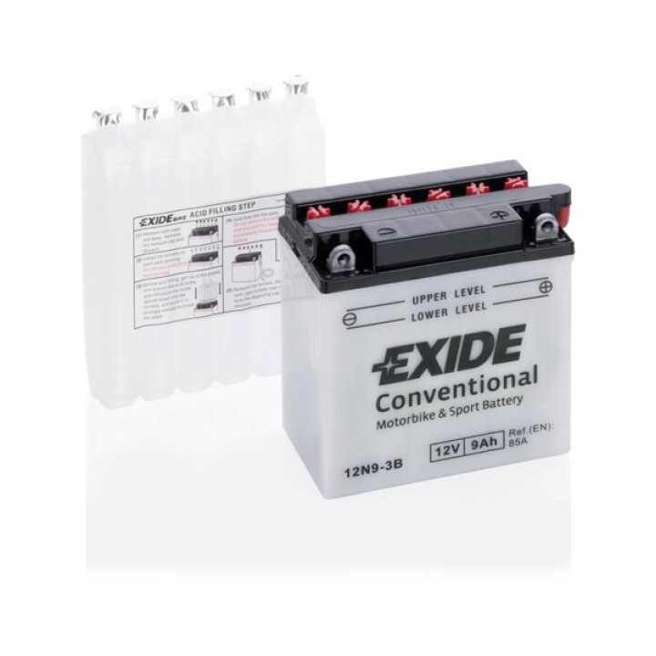 Batterie de moto 9Ah 12V 85A Exide 12N9-3B | telebaterias.com