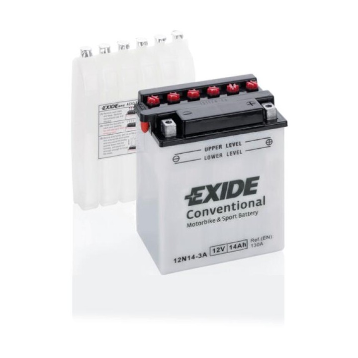 Batería de moto 14Ah 12V 130A Exide 12N14-3A | telebaterias.com