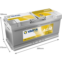 Start-Stop battery 105Ah 12V 950A Varta A4 | telebaterias.com