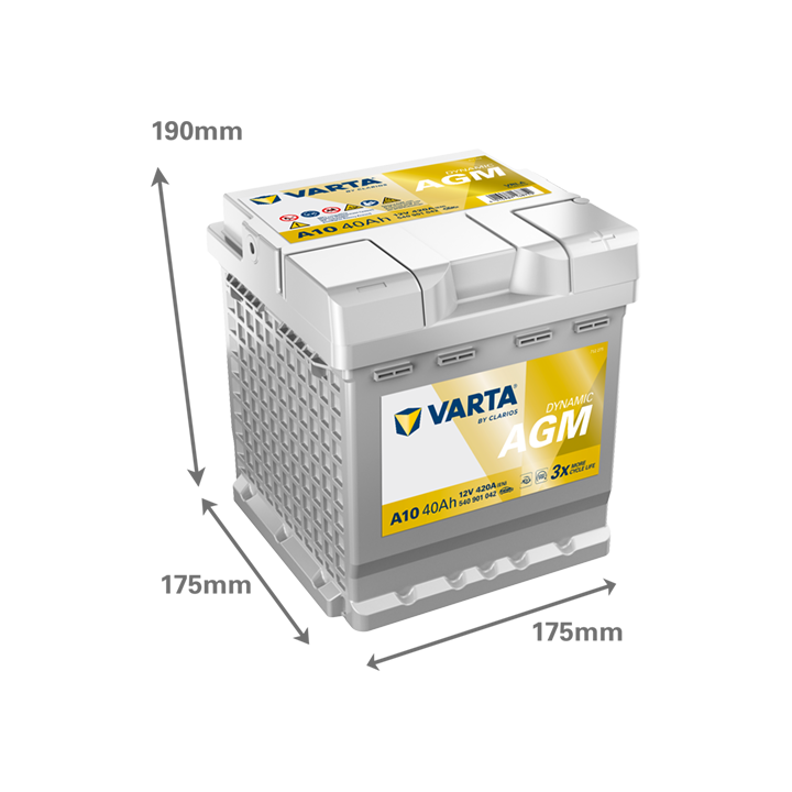 Batería auxiliar 40Ah 12V 420A Varta A10 | telebaterias.com