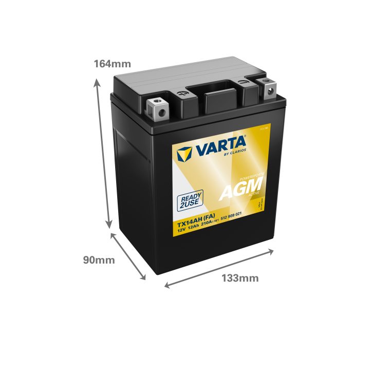 Motorcycle battery 12Ah (10h) 12V 210A Varta 512909021 | telebaterias.com