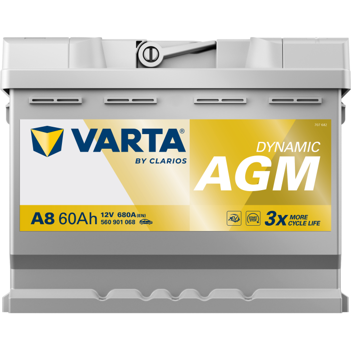 Start-Stop battery 60Ah 12V 680A Varta A8 | telebaterias.com
