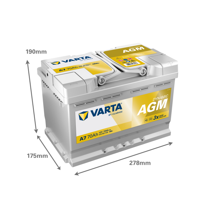 Start-Stop battery 70Ah 12V 760A Varta A7 | telebaterias.com