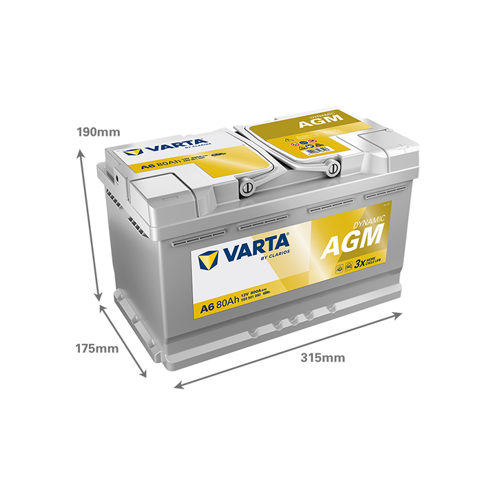 Start-Stop-Batterie 80Ah 12V 800A Varta A6 | telebaterias.com