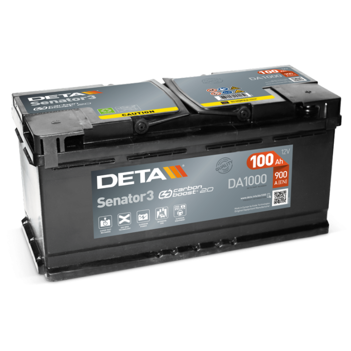 Car battery 100Ah 12V 900A Deta DA1000 | telebaterias.com