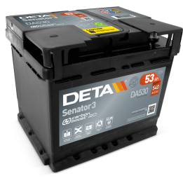 Batería de coche 53Ah 12V 540A Deta DA530 | telebaterias.com