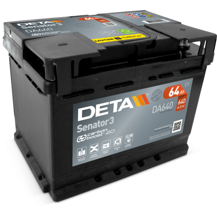 Autobatterie 64Ah 12V 640A Deta DA640 | telebaterias.com