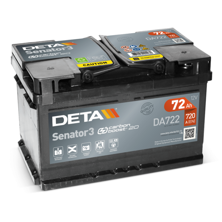 Autobatterie 72Ah 12V 720A Deta DA722 | telebaterias.com