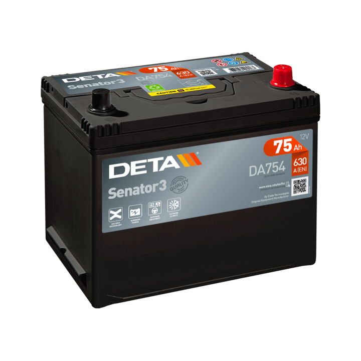 Autobatterie 75Ah 12V 630A Deta DA754 | telebaterias.com