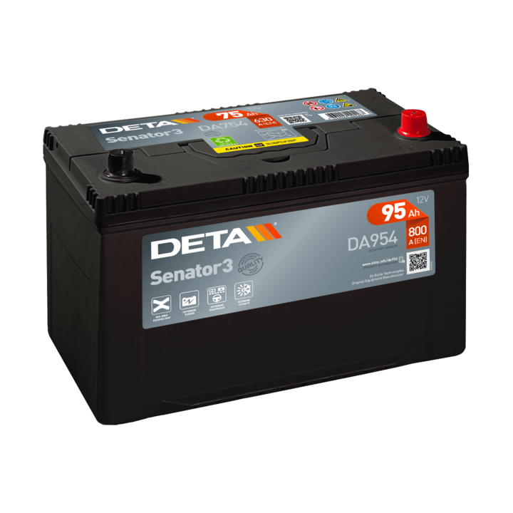 Car battery 95Ah 12V 800A Deta DA954 | telebaterias.com