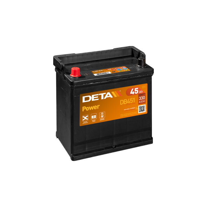 Batería de coche 45Ah 12V 330A Deta DB451 | telebaterias.com
