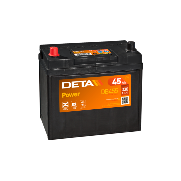 Batería de coche 45Ah 12V 330A Deta DB455 | telebaterias.com