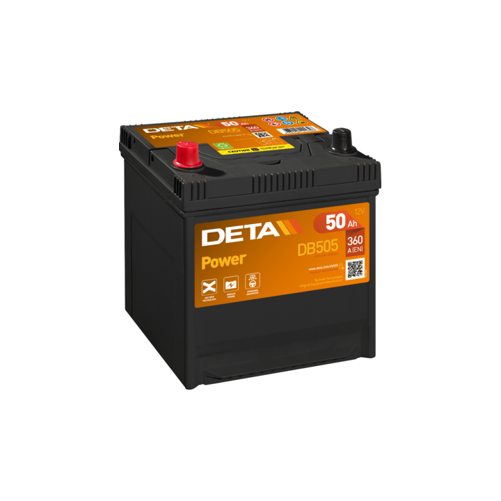 Bateria de carro 50Ah 12V 360A Deta DB505 | telebaterias.com
