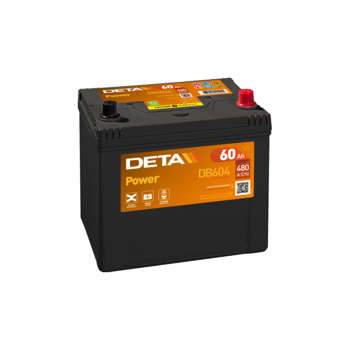Batería de coche 60Ah 12V 480A Deta DB604 | telebaterias.com