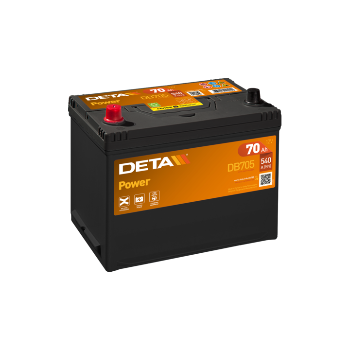 Car battery 70Ah 12V 540A Deta DB705 | telebaterias.com