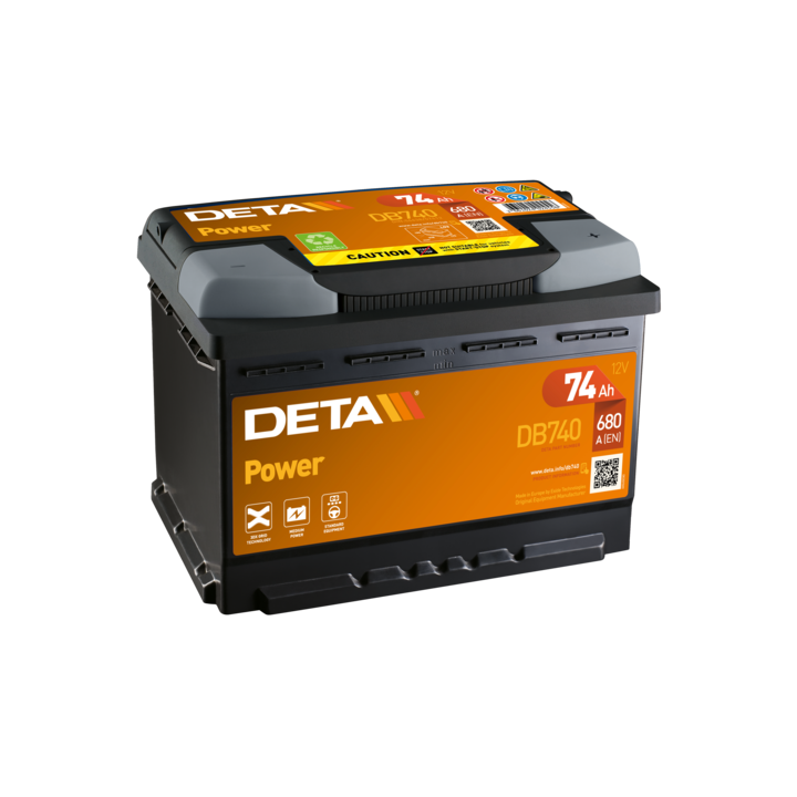 Car battery 74Ah 12V 680A Deta DB740 | telebaterias.com