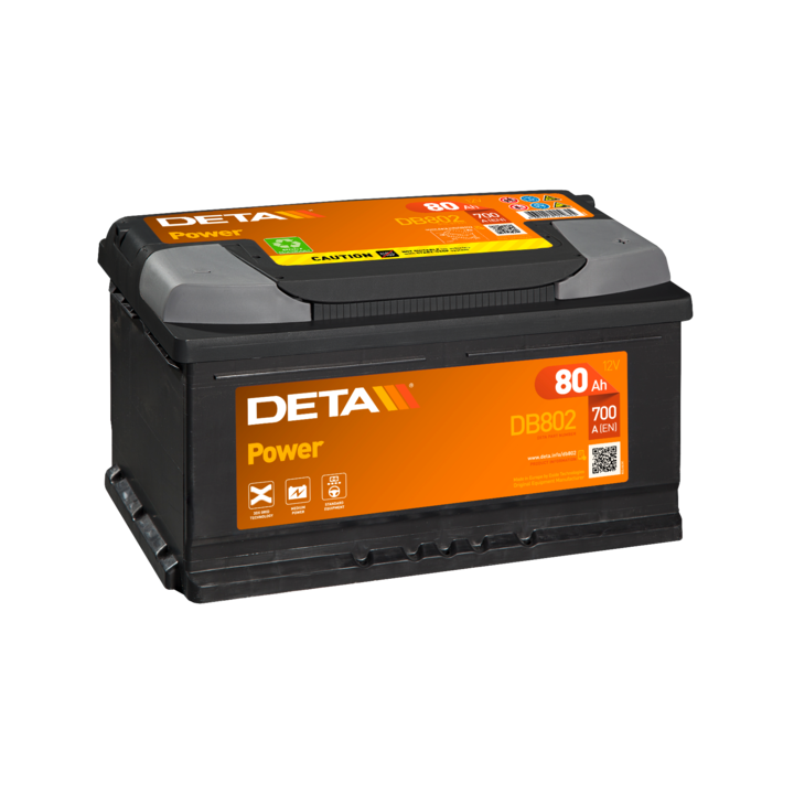 Batería de coche 80Ah 12V 700A Deta DB802 | telebaterias.com