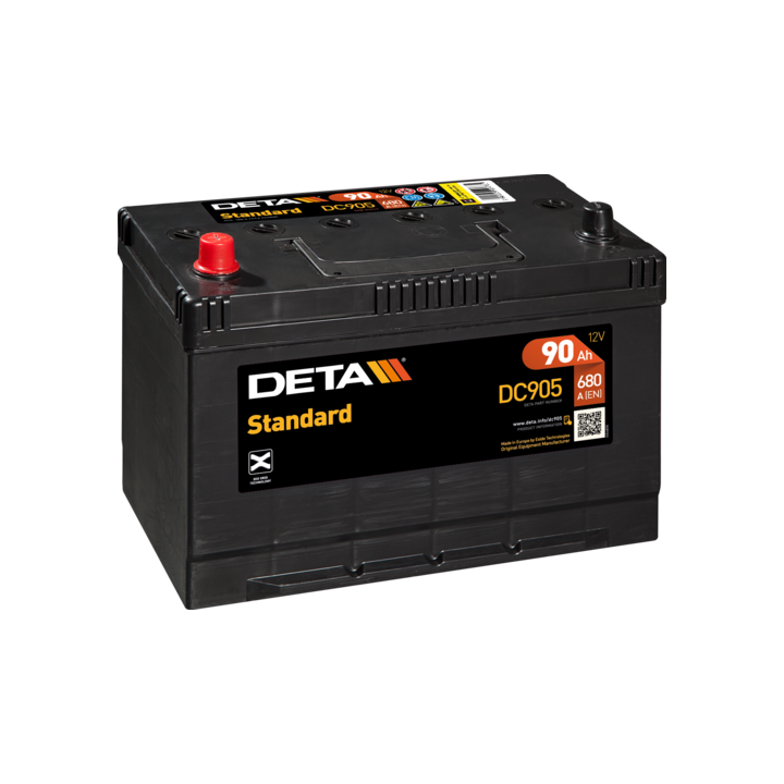 Car battery 90Ah 12V 680A Deta DC905 | telebaterias.com