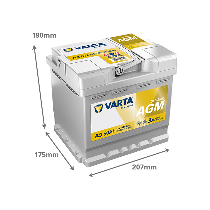 Start-Stop battery 50Ah 12V 540A Varta A9 | telebaterias.com