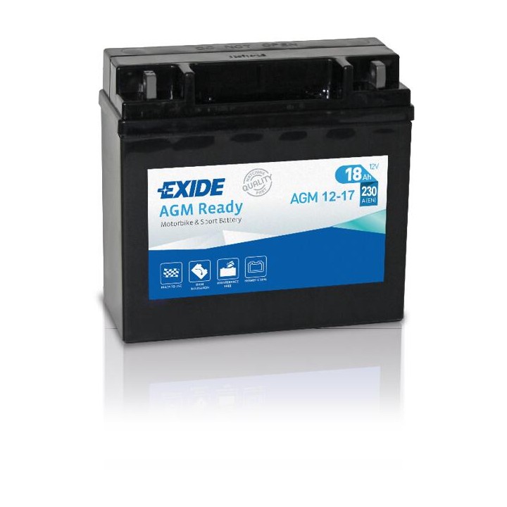 Batteria per moto 18Ah 12V 230A Exide AGM12-17 | telebaterias.com