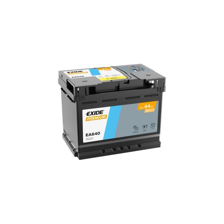 Batería de coche 64Ah 12V 640A Exide EA640 | telebaterias.com