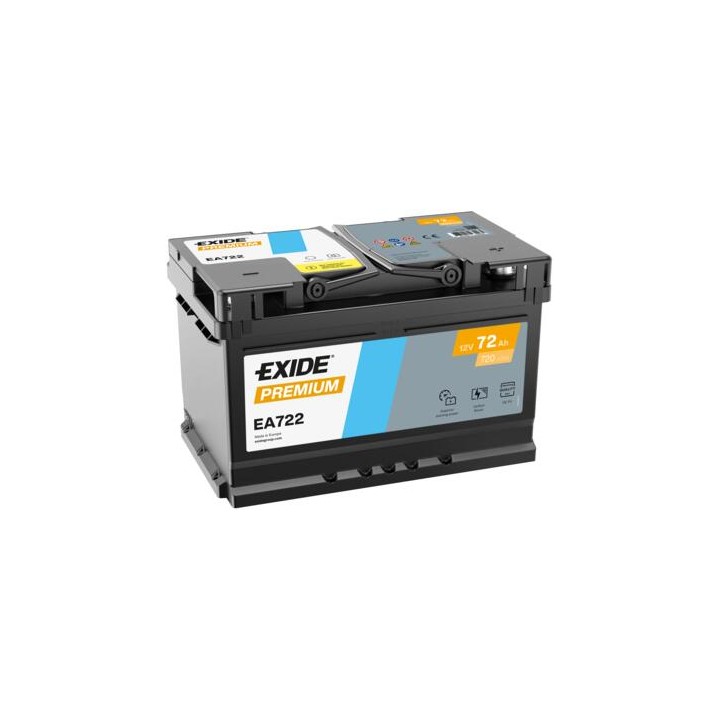Car battery 72Ah 12V 720A Exide EA722 | telebaterias.com
