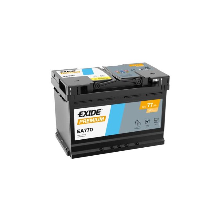 Car battery 77Ah 12V 760A Exide EA770 | telebaterias.com