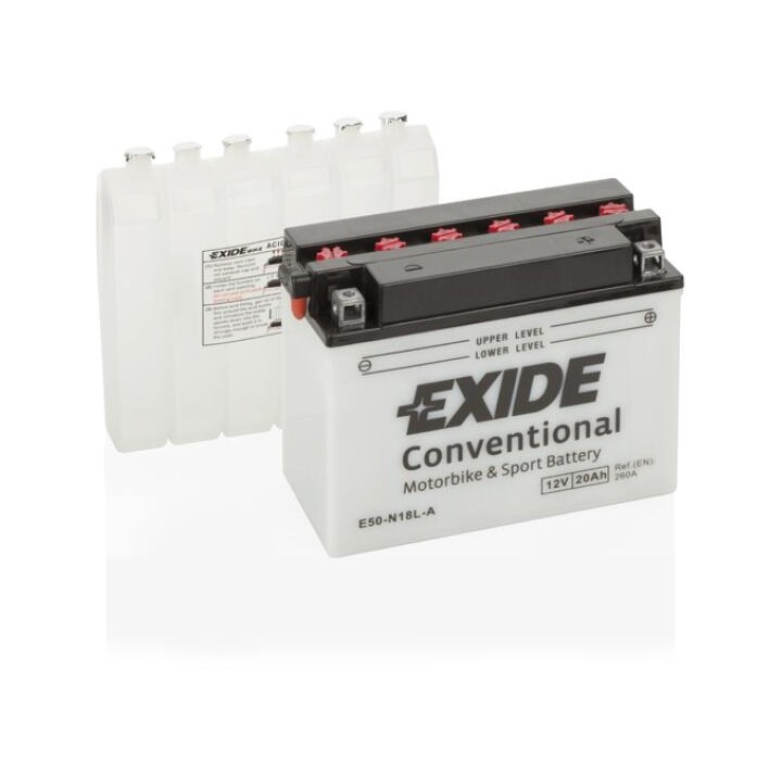 Motorradbatterie 20Ah 12V 260A Exide E50-N18L-A | telebaterias.com