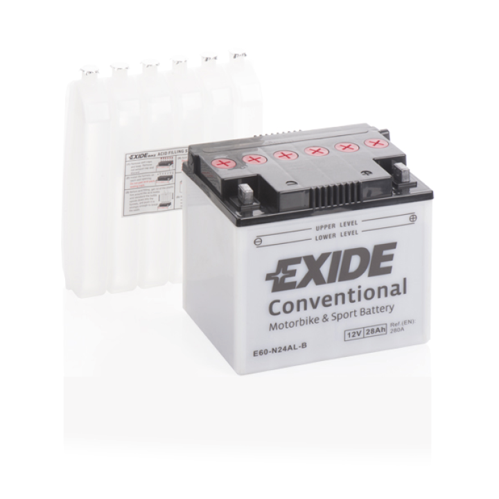 Motorradbatterie 28Ah 12V 280A Exide E60-N24AL-B | telebaterias.com