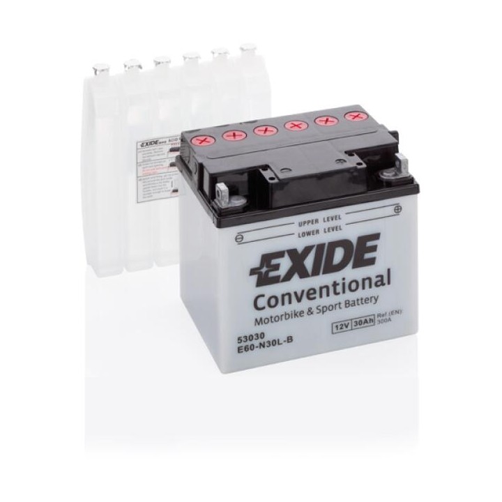 Batería de moto 30Ah 12V 300A Exide E60-N30L-B | telebaterias.com