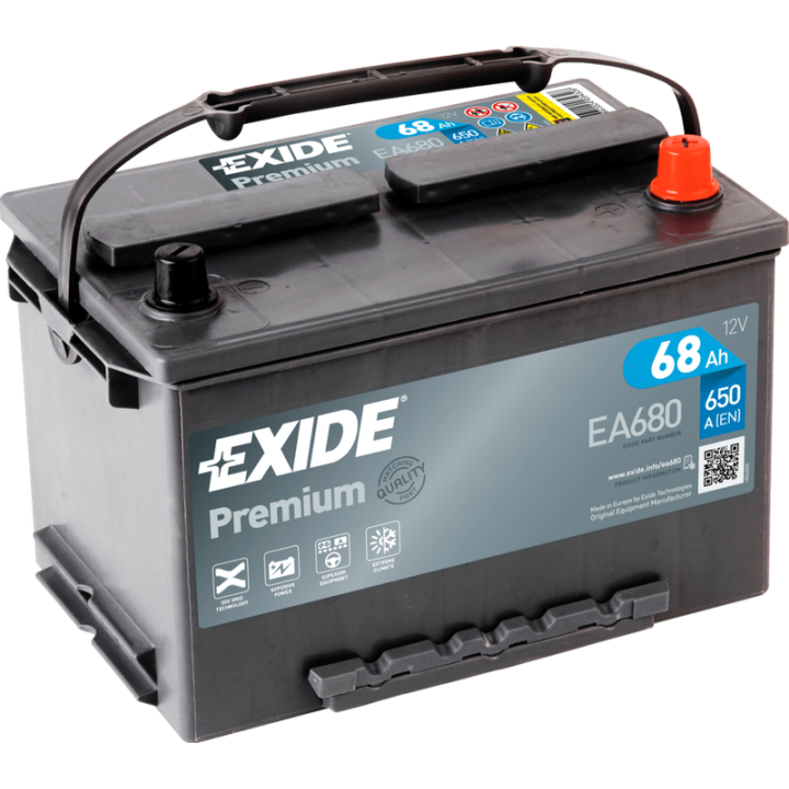 Autobatterie 68Ah 12V 650A Exide EA680 | telebaterias.com