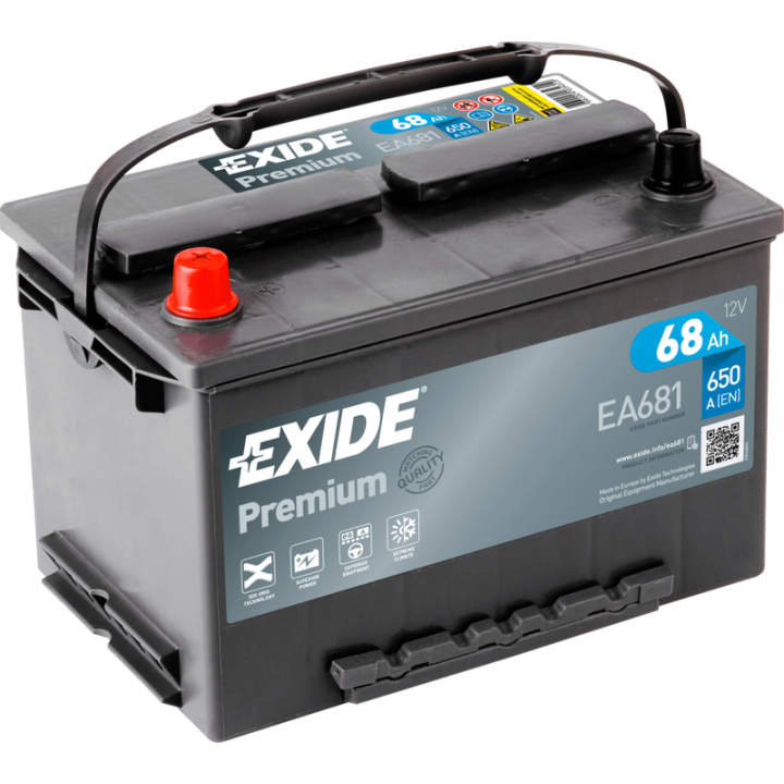 Autobatterie 68Ah 12V 650A Exide EA681 | telebaterias.com