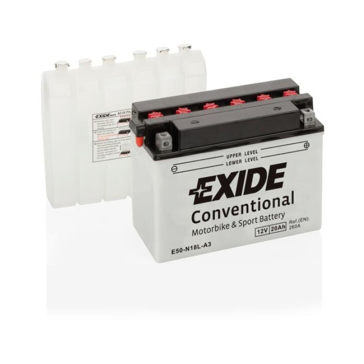Motorcycle battery 20Ah 12V 260A Exide E50-N18L-A3 | telebaterias.com