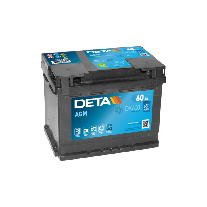 Start-Stop battery 60Ah 12V 680A Deta DK600 | telebaterias.com