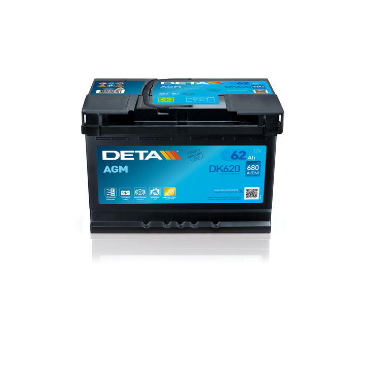 Batería Start-Stop 62Ah 12V 680A Deta DK620 | telebaterias.com