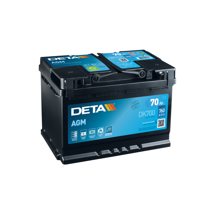 Start-Stop battery 70Ah 12V 760A Deta DK700 | telebaterias.com
