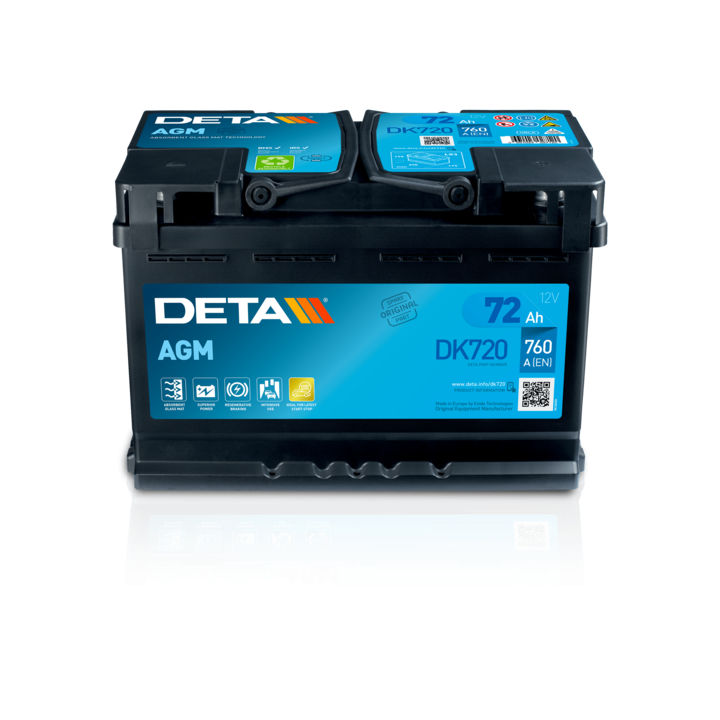 Batteria Start-Stop 72Ah 12V 760A Deta DK720 | telebaterias.com