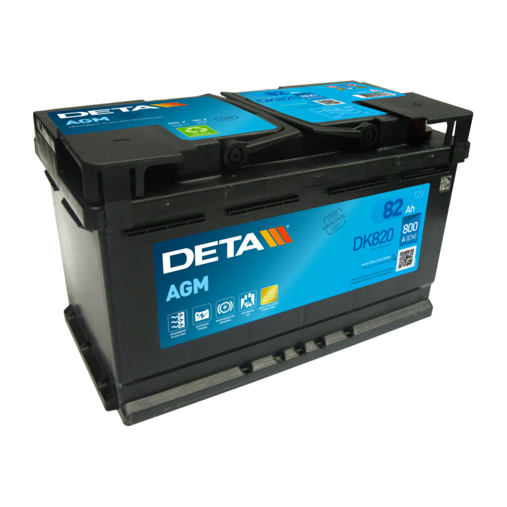 Start-Stop battery 82Ah 12V 800A Deta DK820 | telebaterias.com