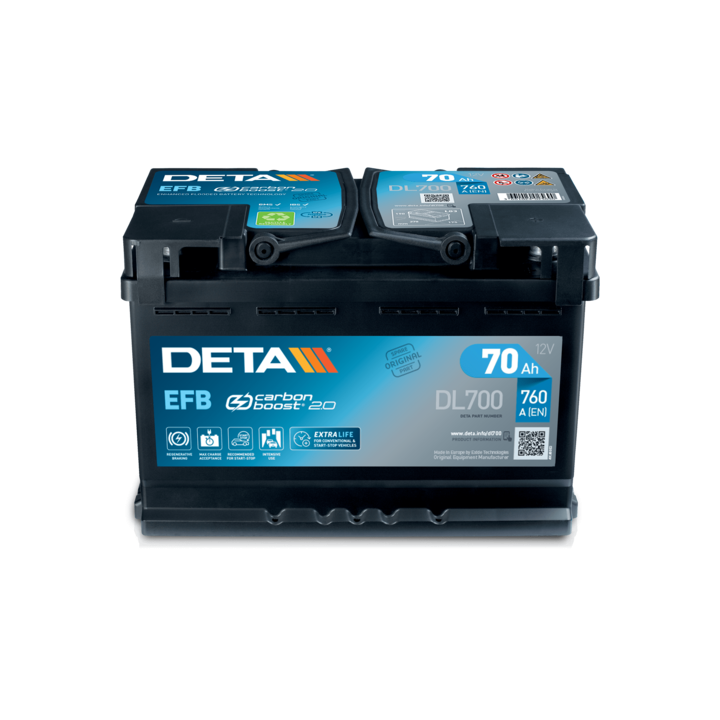 Batería Start-Stop 70Ah 12V 760A Deta DL700 | telebaterias.com