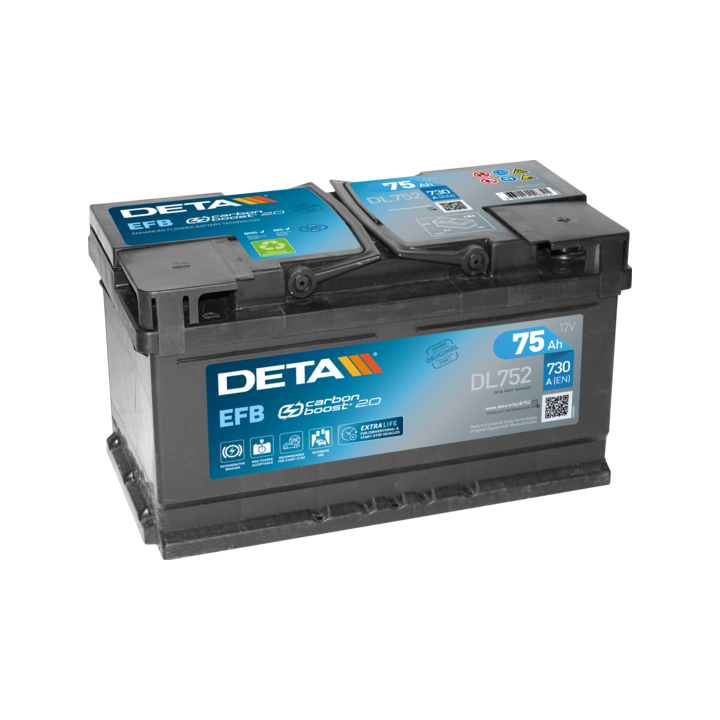 Start-Stop battery 75Ah 12V 730A Deta DL752 | telebaterias.com