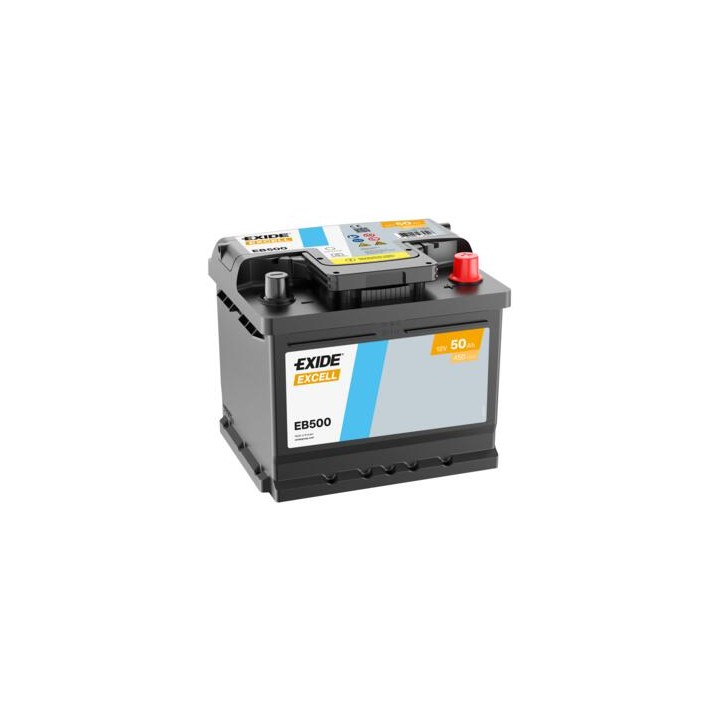 Autobatterie 50Ah 12V 450A Exide EB500 | telebaterias.com