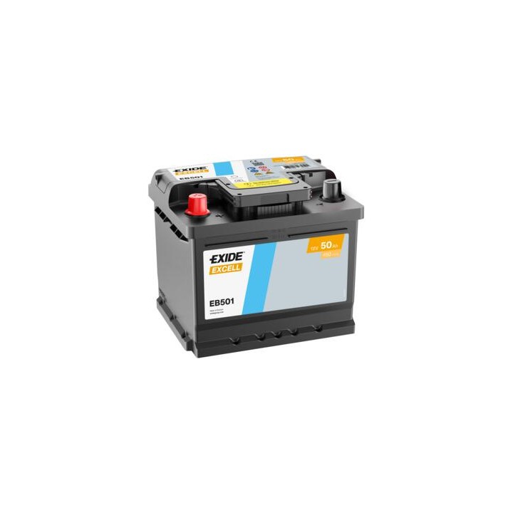 Batería de coche 50Ah 12V 450A Exide EB501 | telebaterias.com