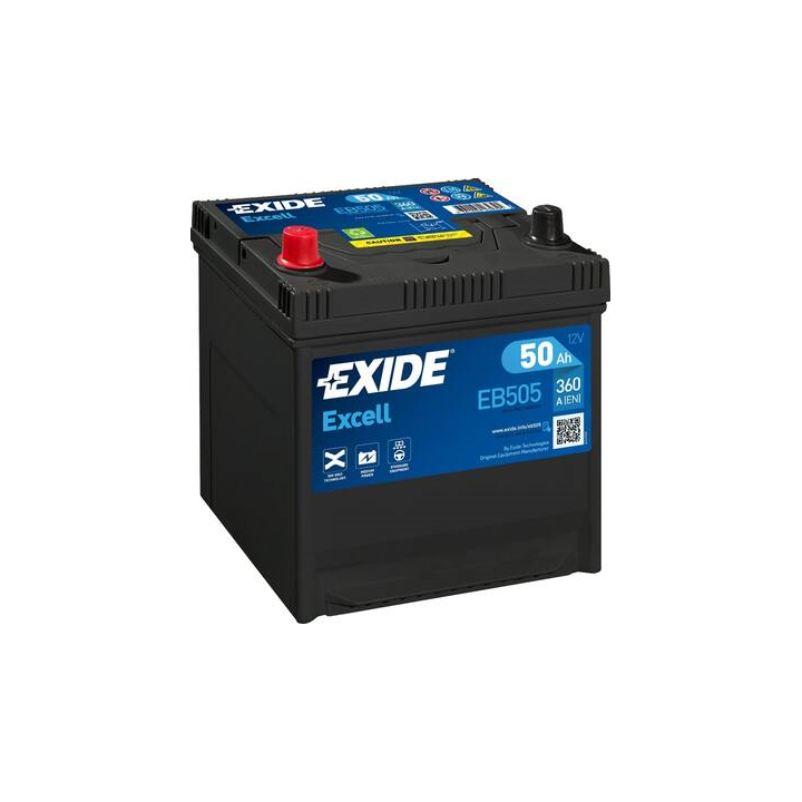 Car battery 50Ah 12V 360A Exide EB505 | telebaterias.com