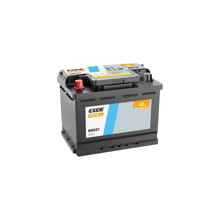 Batería de coche 62Ah 12V 540A Exide EB621 | telebaterias.com
