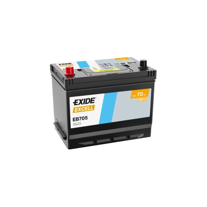 Batería de coche 70Ah 12V 540A Exide EB705 | telebaterias.com
