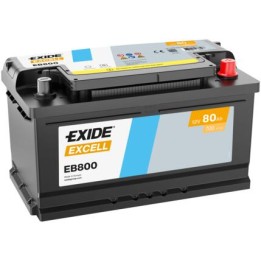 Car battery 80Ah 12V 640A Exide EB800 | telebaterias.com
