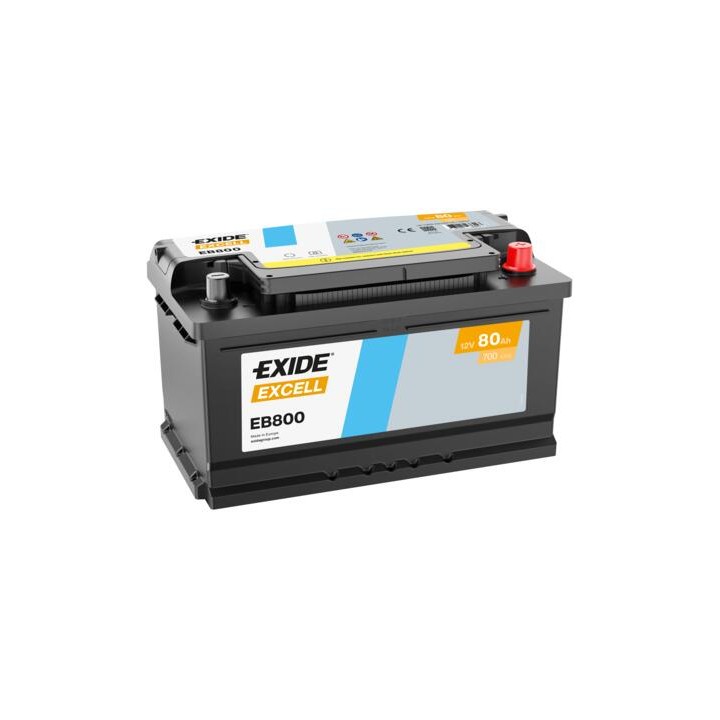 Car battery 80Ah 12V 640A Exide EB800 | telebaterias.com