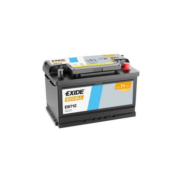 Autobatterie 71Ah 12V 670A Exide EB712 | telebaterias.com